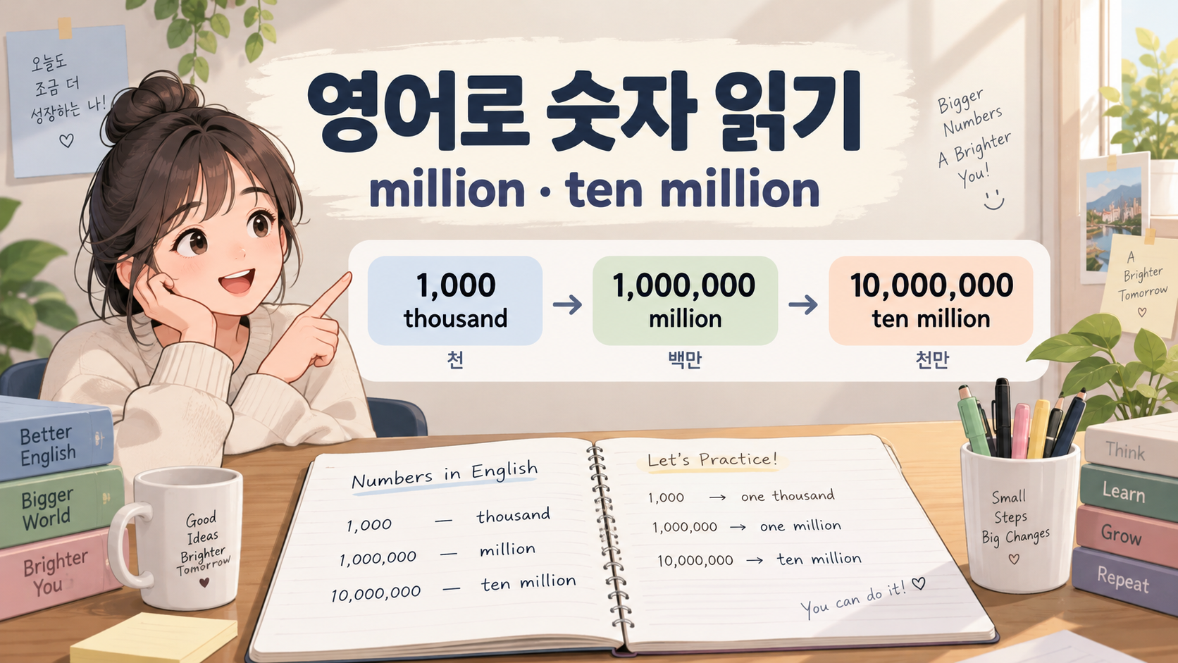 영어로 큰 숫자를 읽는 thousand million ten million 정보카드