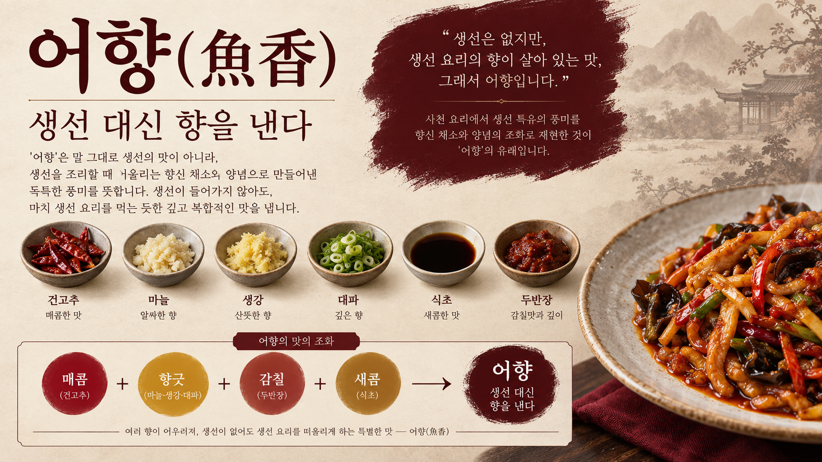 어향소스의 향신 재료와 맛의 균형 정보카드