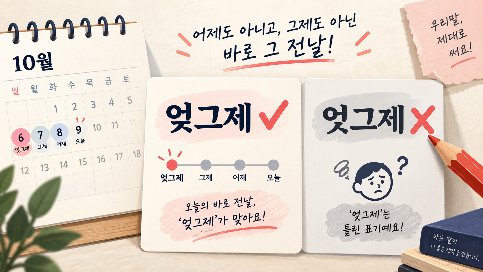 엊그제와 엇그제 표기를 비교한 달력 정보카드