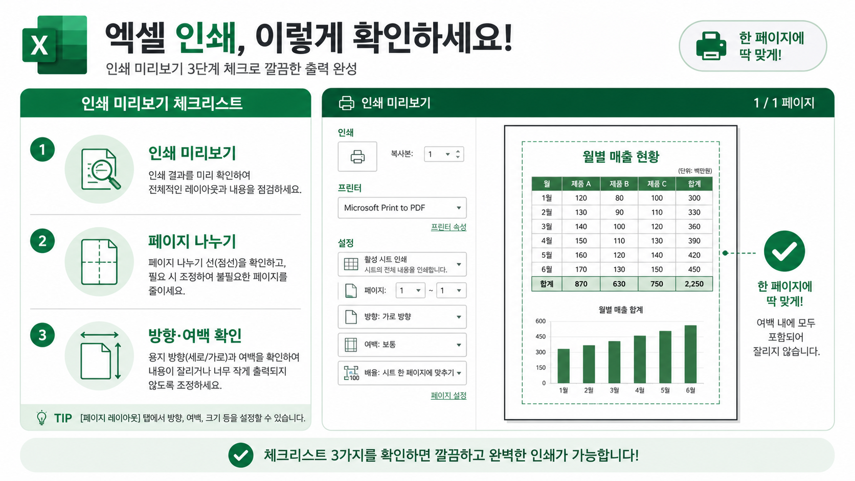 엑셀 인쇄 미리보기 체크리스트 정보카드