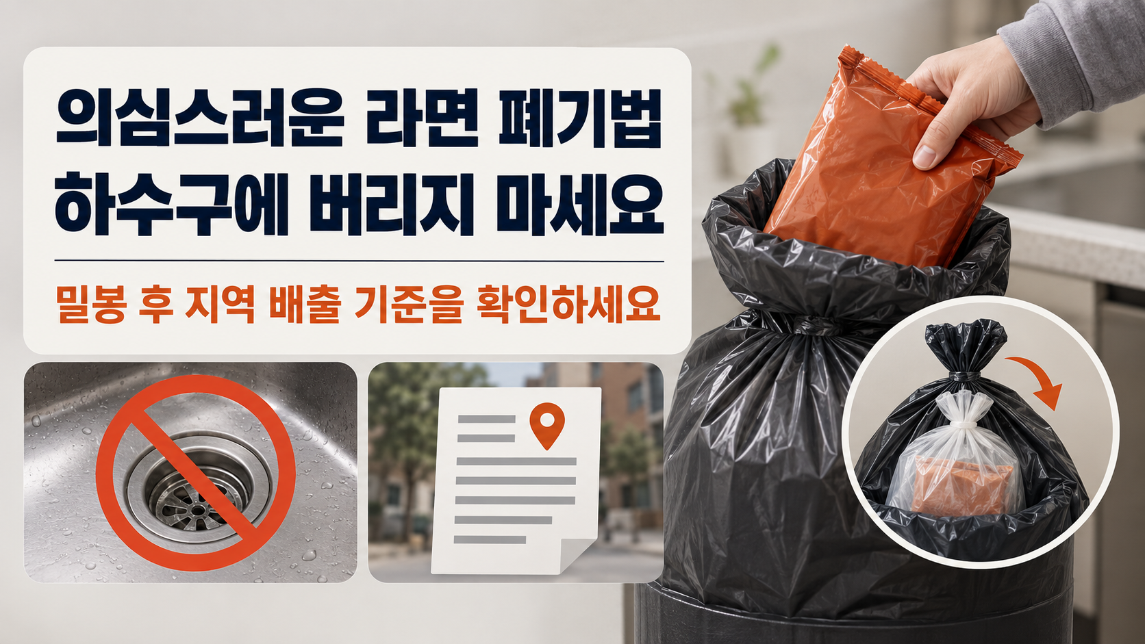 의심스러운 라면을 안전하게 폐기하는 한국어 안내 카드