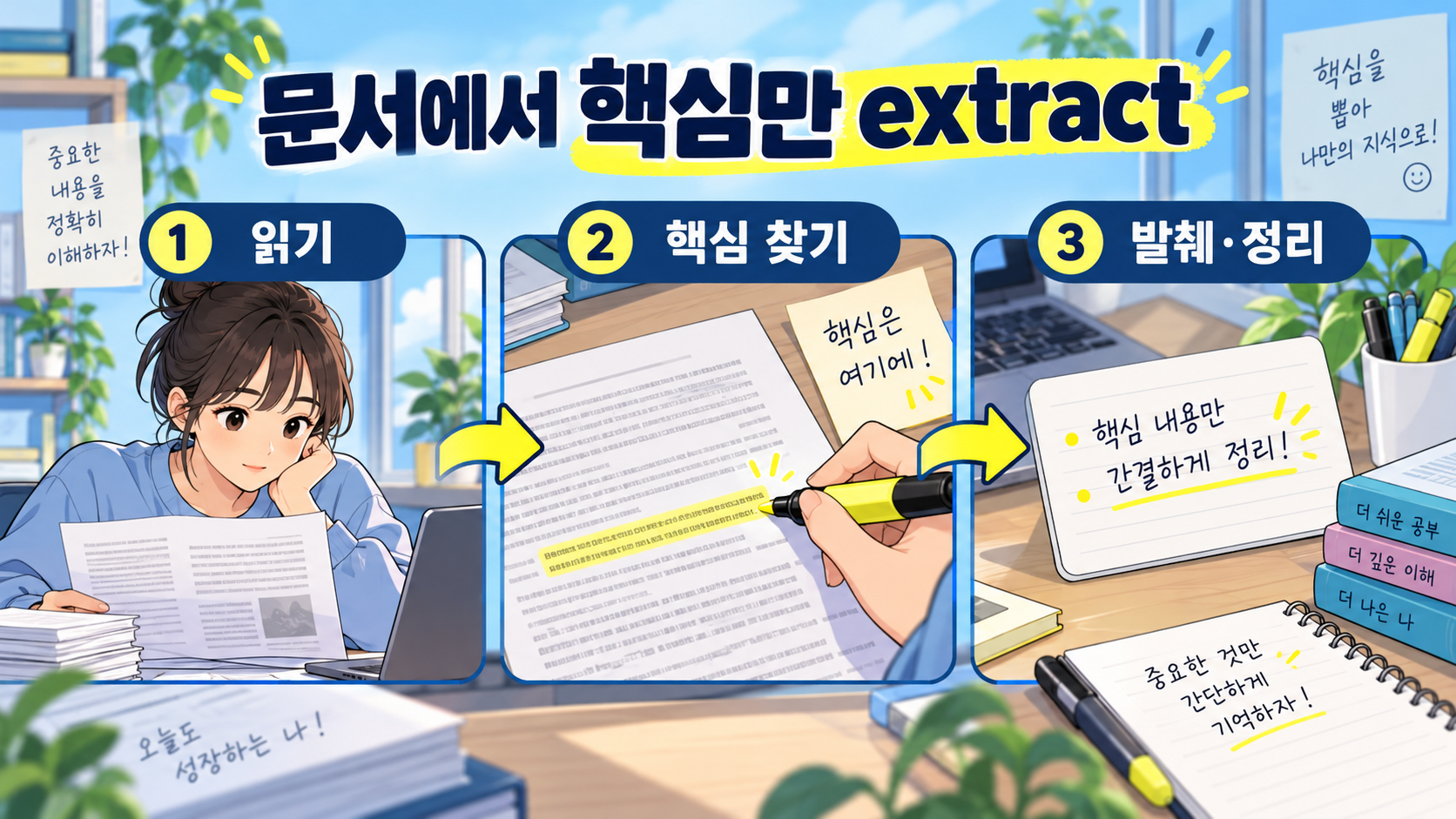 문서에서 핵심 문구를 찾아 단어 카드에 옮기는 정보카드