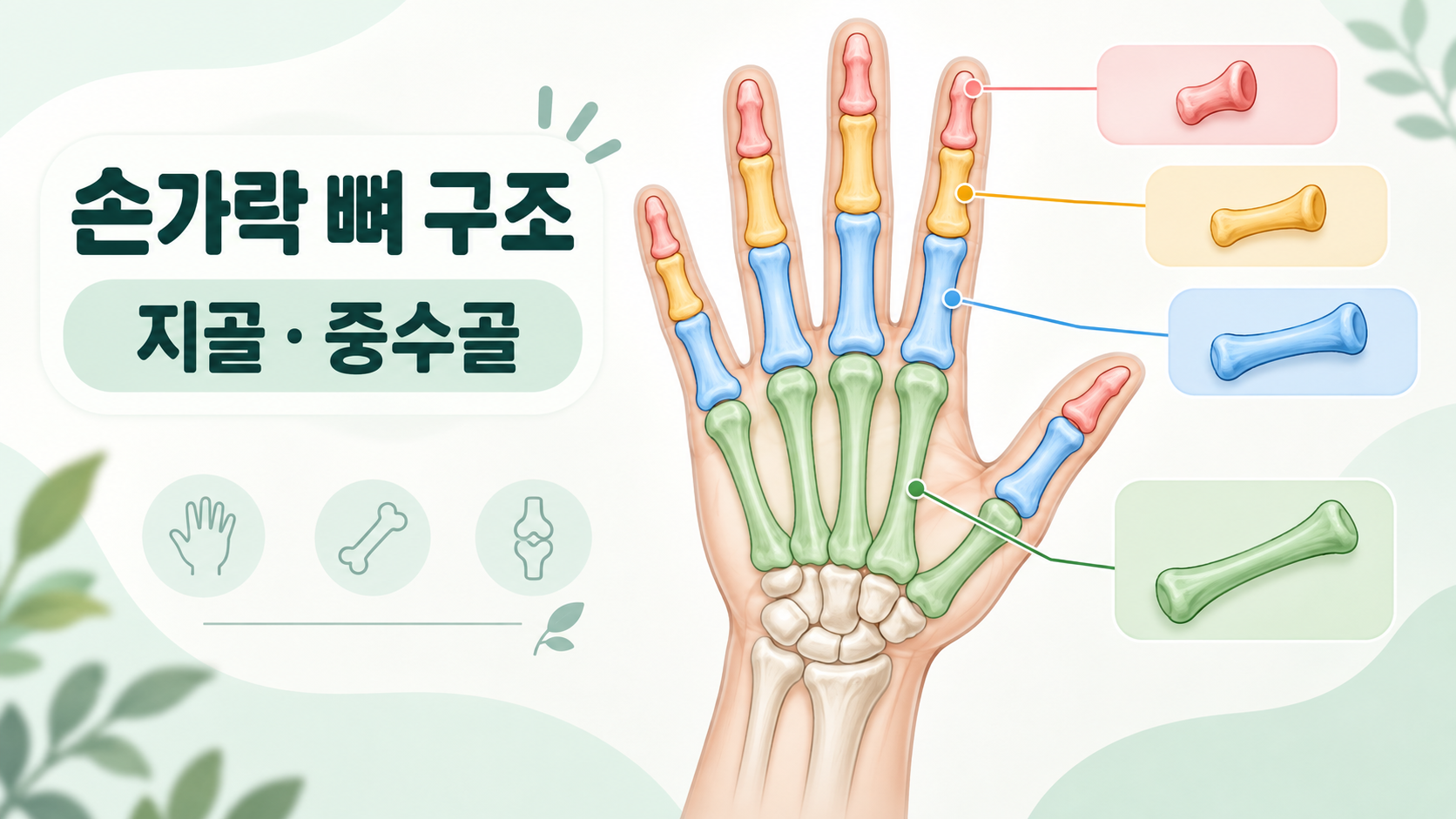 [수부] 수부 해부학 1. 손가락의 뼈 구조 (손가락 뼈 이름)