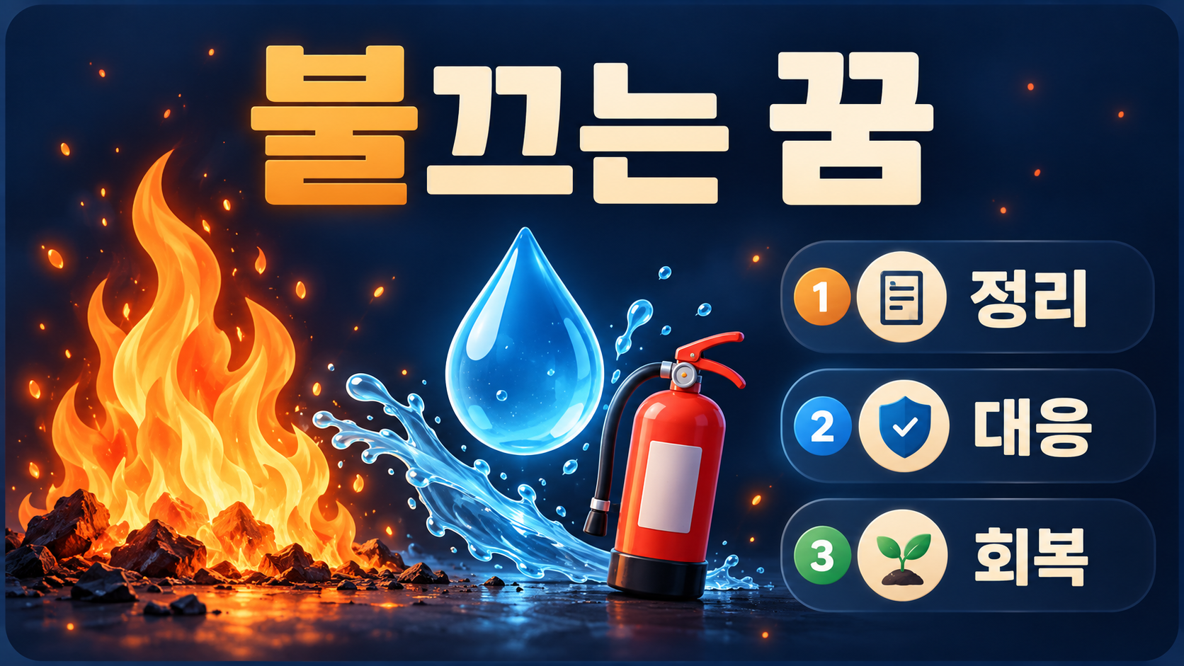 불꽃에서 물방울과 아파트로 이어지는 불끄는 꿈 해석 정보카드