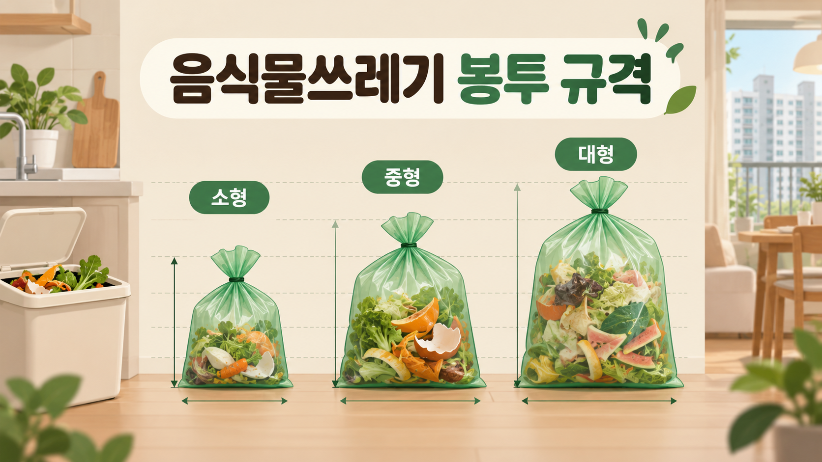 소형 중형 대형 음식물쓰레기 봉투 규격 비교 카드