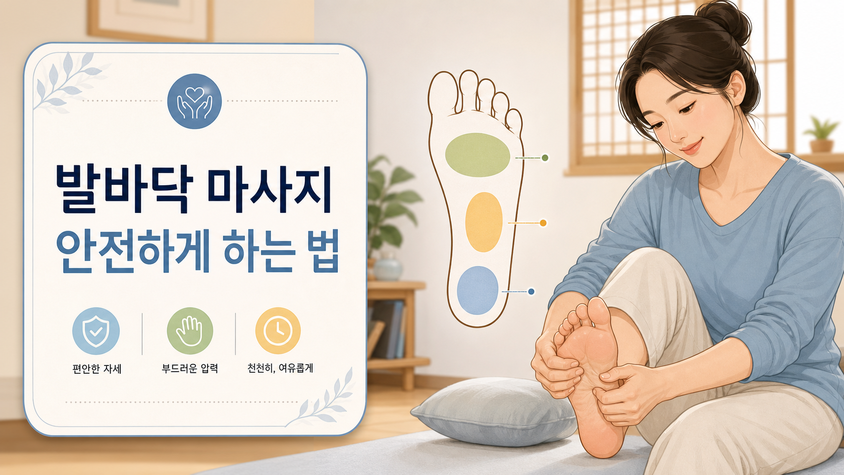 발바닥 마사지 안전 수칙을 안내하는 한국어 정보 카드
