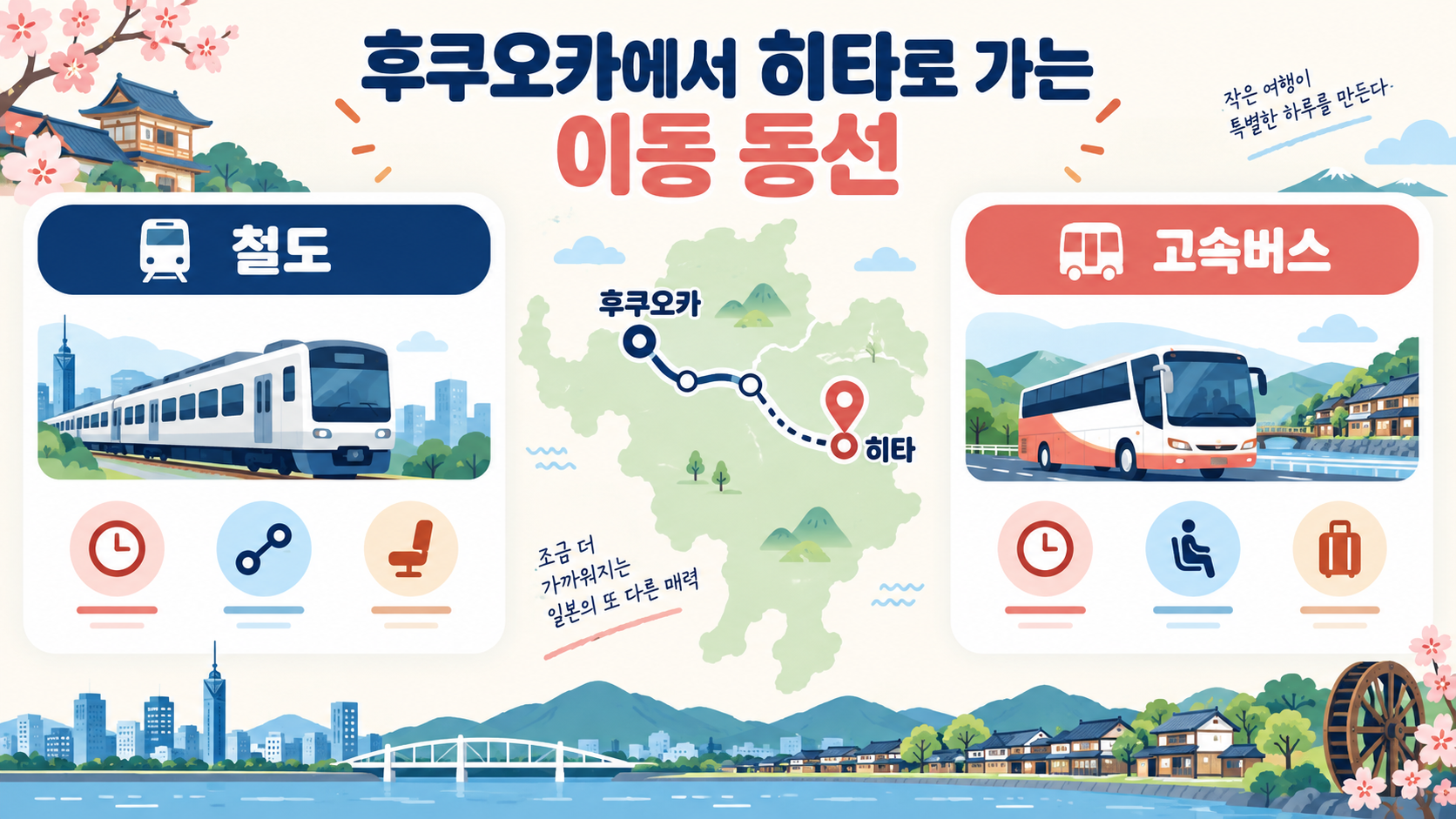 후쿠오카에서 히타로 이동하는 철도와 고속버스 선택 기준을 정리한 한국형 정보 카드