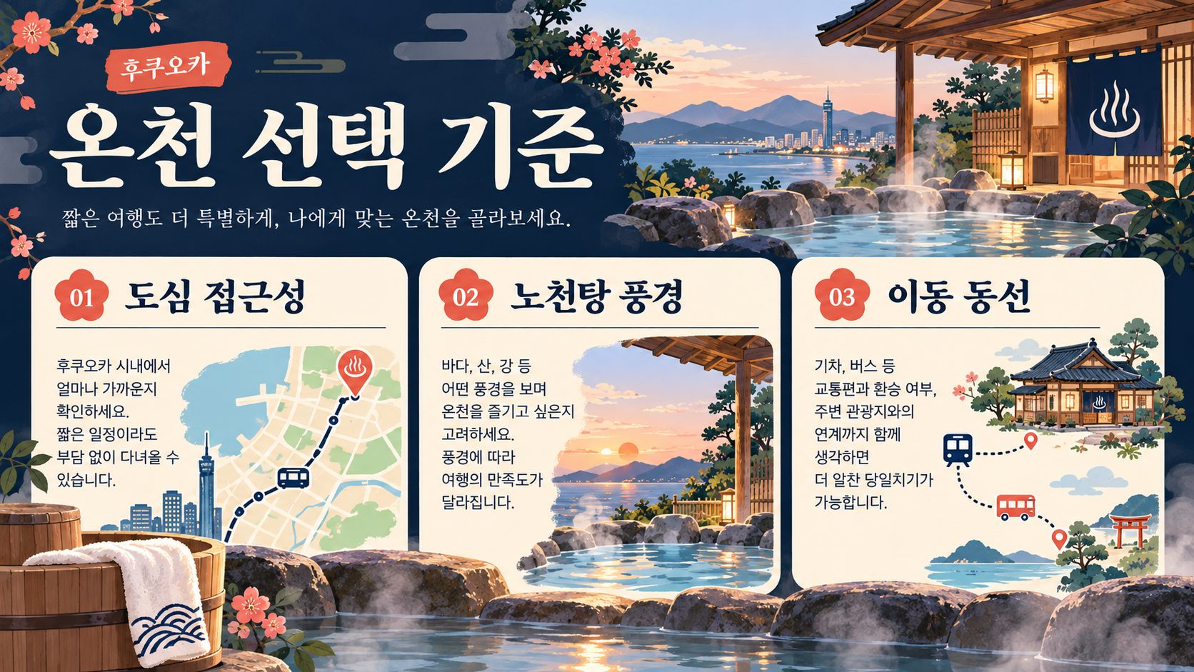 후쿠오카 온천 선택 기준 정보카드
