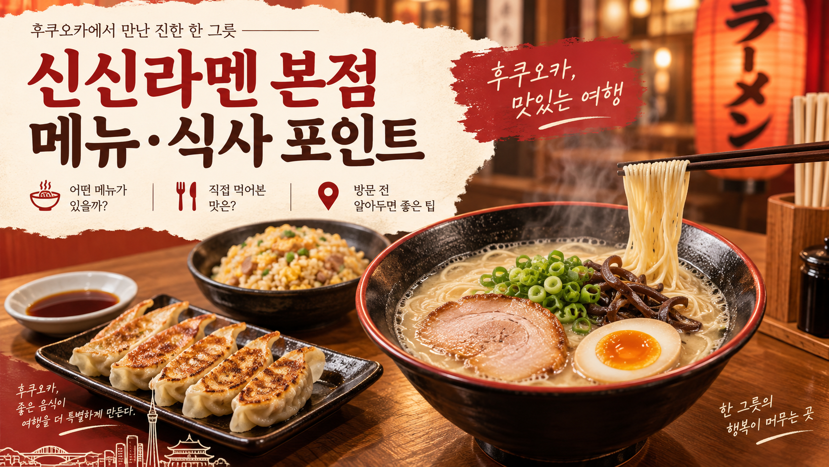 신신라멘 본점 라멘과 볶음밥 교자를 소개하는 정보 카드