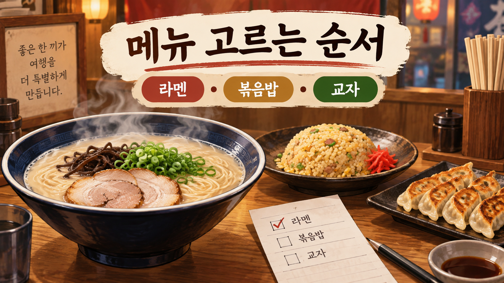 라멘 볶음밥 교자 메뉴를 고르는 순서 정보 카드