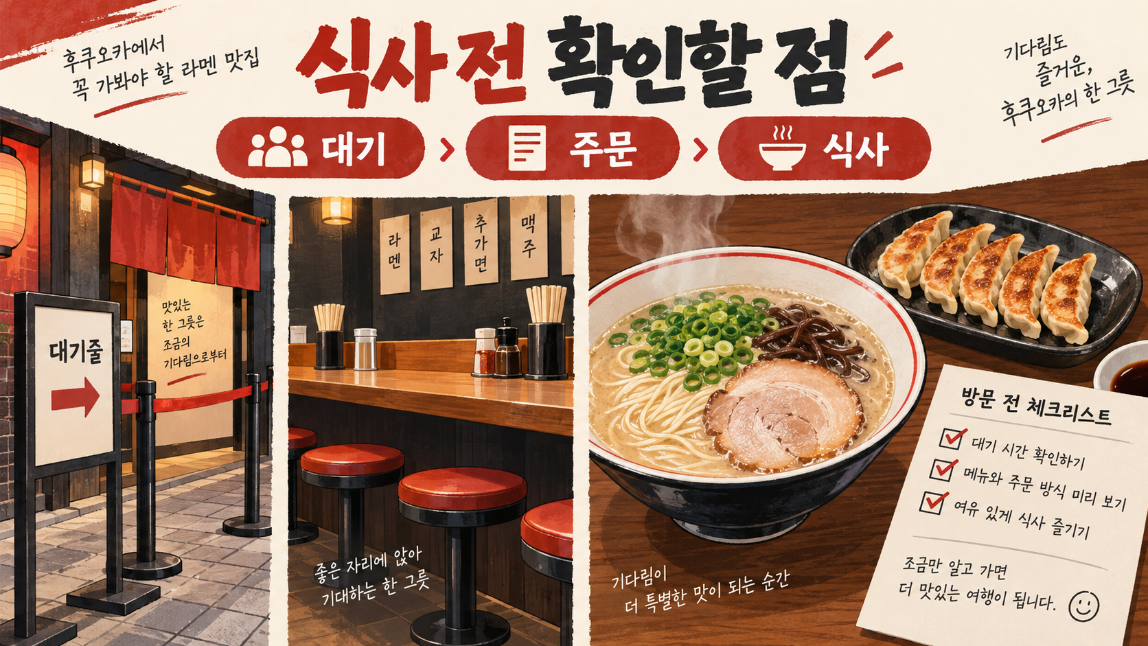 후쿠오카 라멘 식사 전 대기 주문 식사 확인 카드