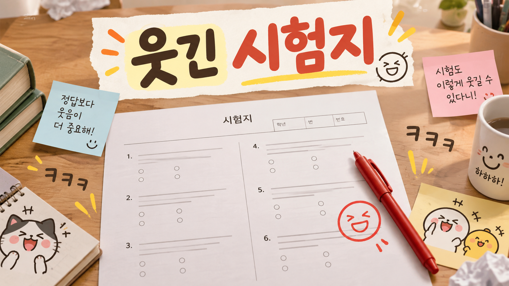 웃긴 시험지와 빨간 펜을 담은 한국형 정보카드