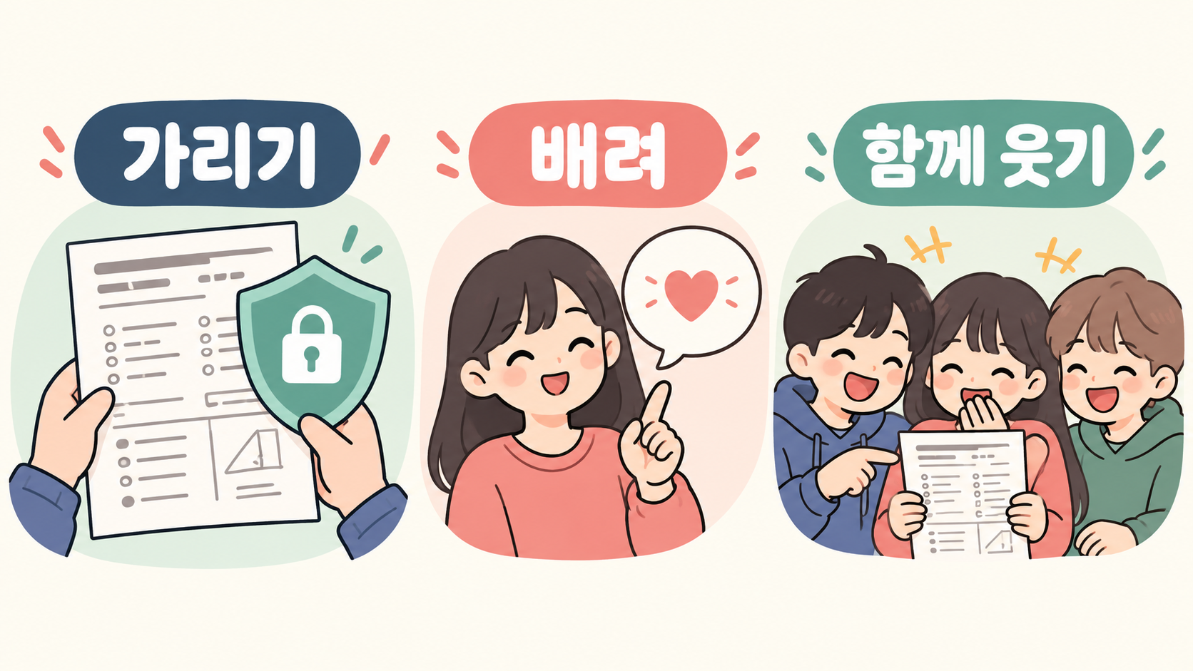 개인정보 가리기와 배려 있는 공유를 보여 주는 정보카드