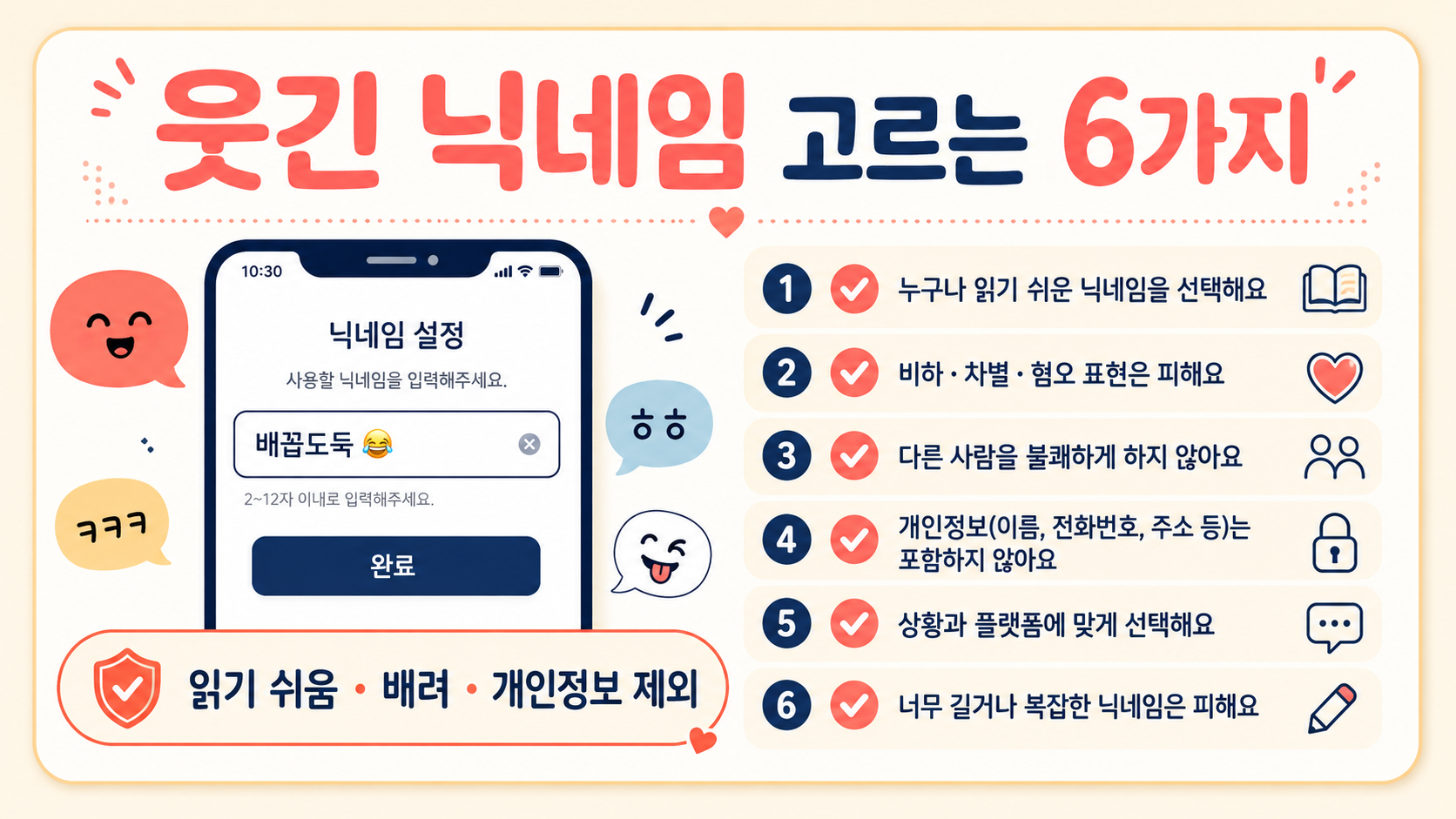웃긴 닉네임 후보를 고르는 여섯 가지 점검 항목