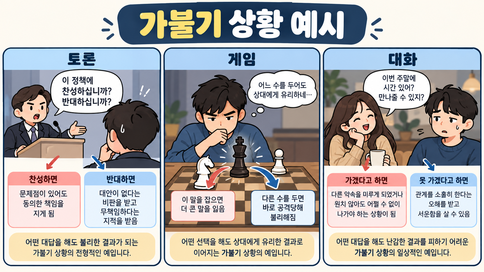 토론 게임 대화 속 가불기 상황 예시 정보카드