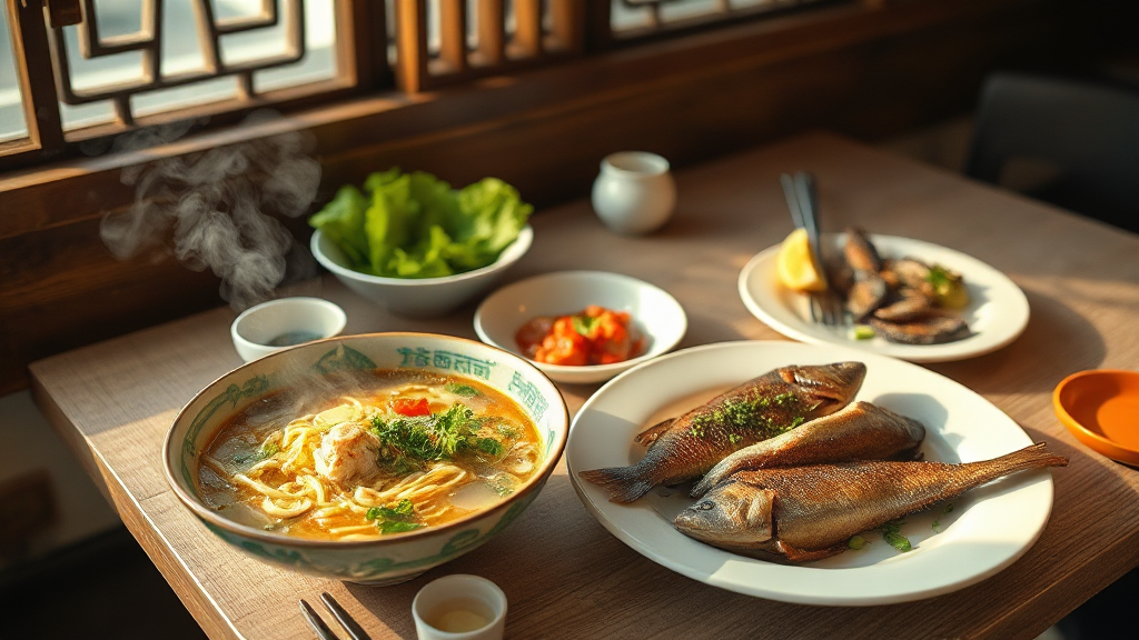 글자 없는 실제 장면의 강릉 해산물 식사 테이블