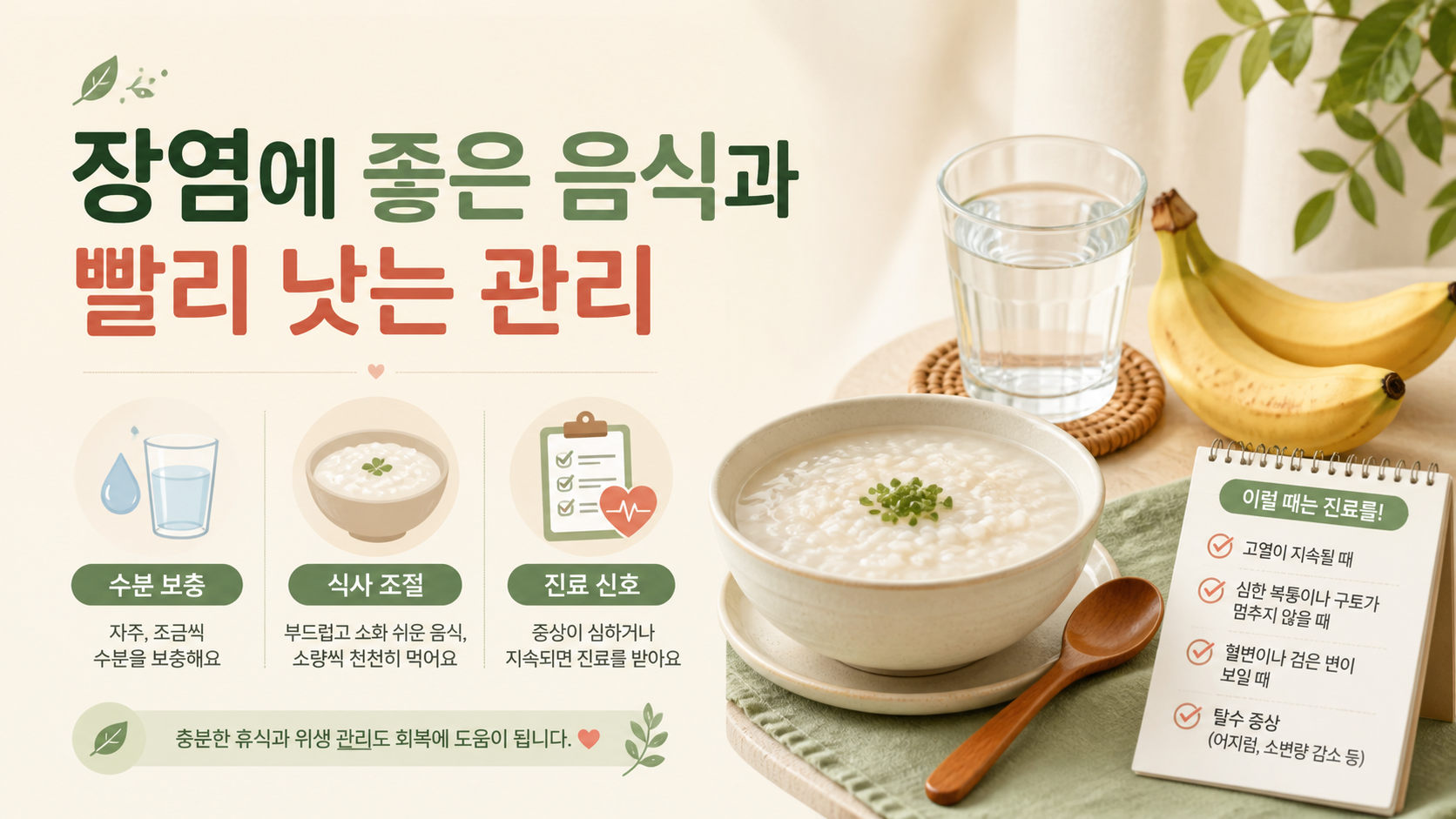 장염에 좋은 음식과 회복 관리 방법 정보카드