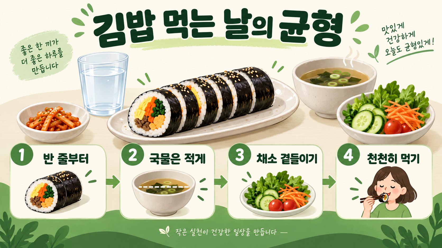 김밥을 먹는 날 반 줄부터 먹고 채소를 곁들이는 식사 균형 정보카드