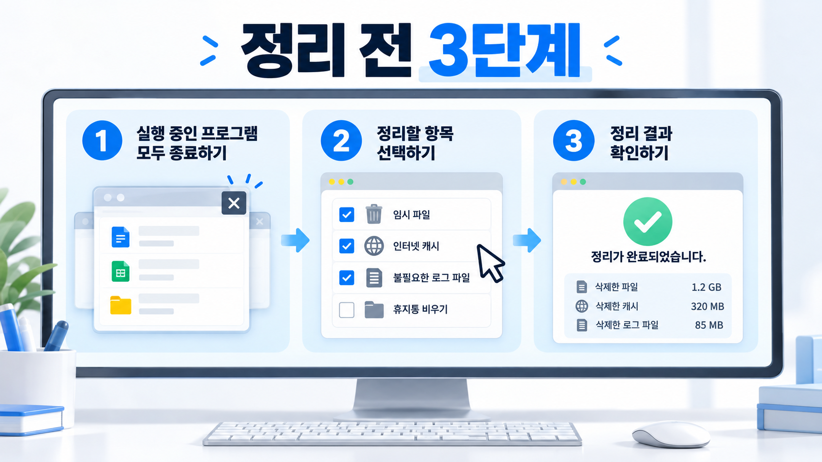 컴퓨터 정리 전 세 단계 점검 정보카드