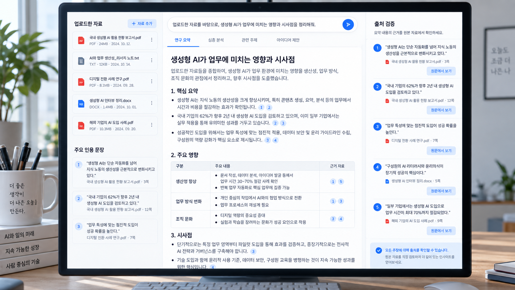 노트북LM 자료 추가와 출처 확인 순서를 보여 주는 정보카드