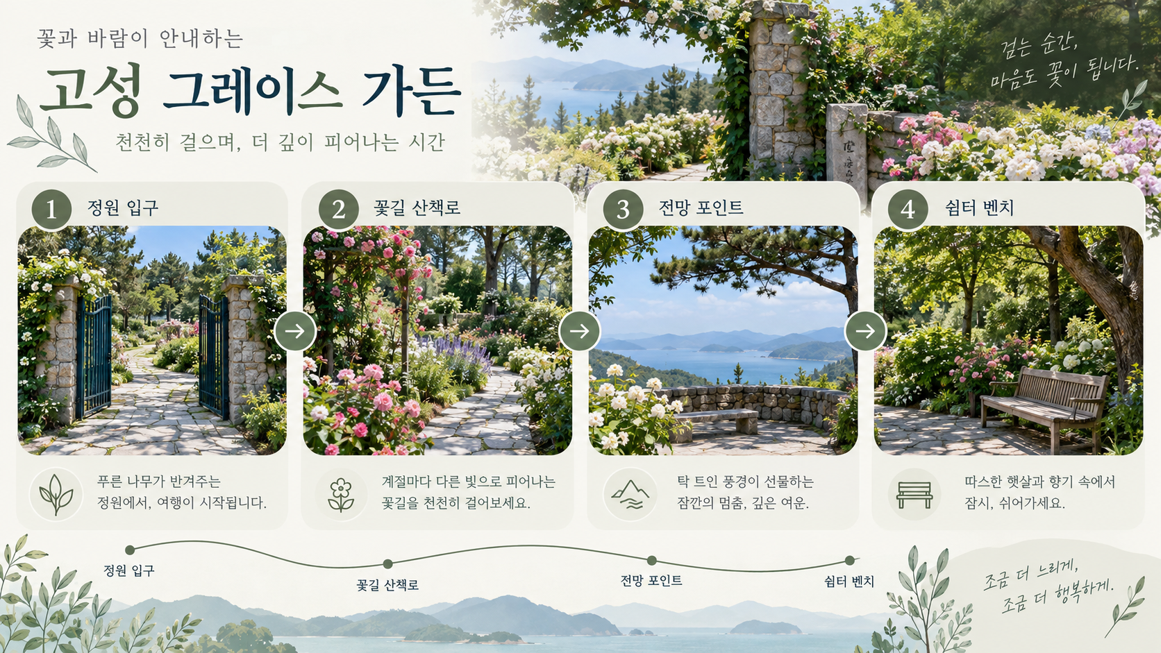 그레이스정원 입구부터 꽃길까지의 천천히 걷는 산책 동선 정보카드