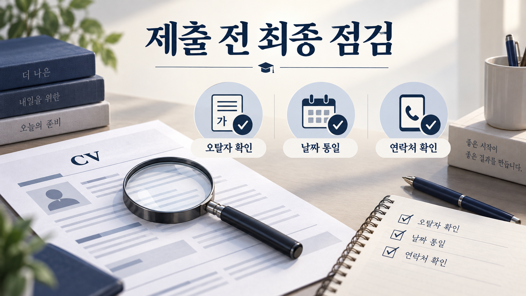 대학원 CV를 체크리스트로 교정하는 제출 전 검토 장면