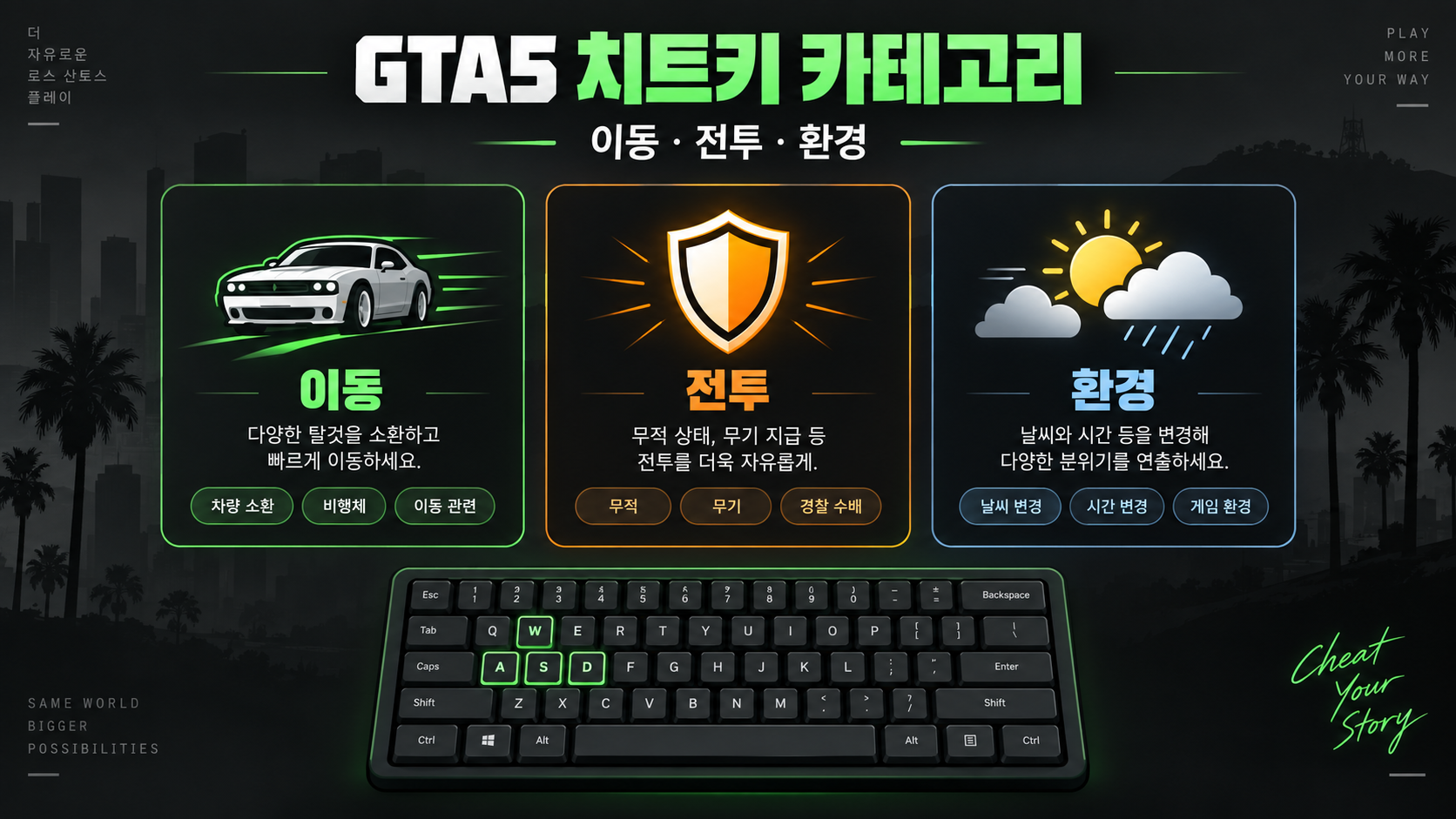 GTA5 치트키 이동 전투 환경 카테고리 정보카드