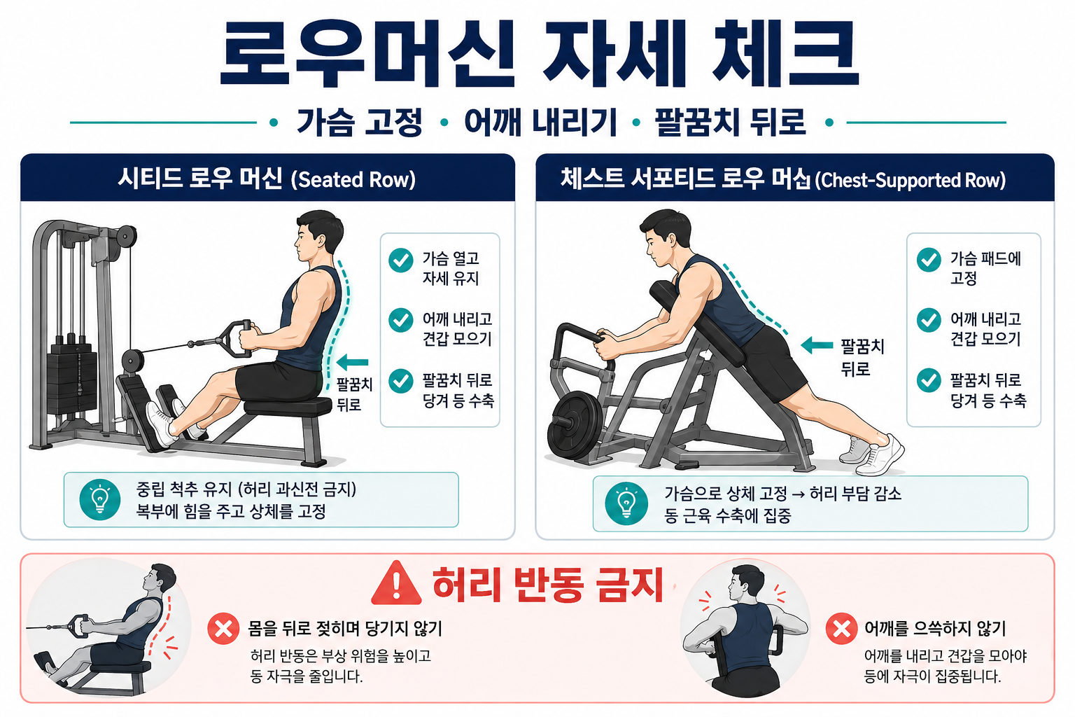 로우머신 자세 체크 정보 카드