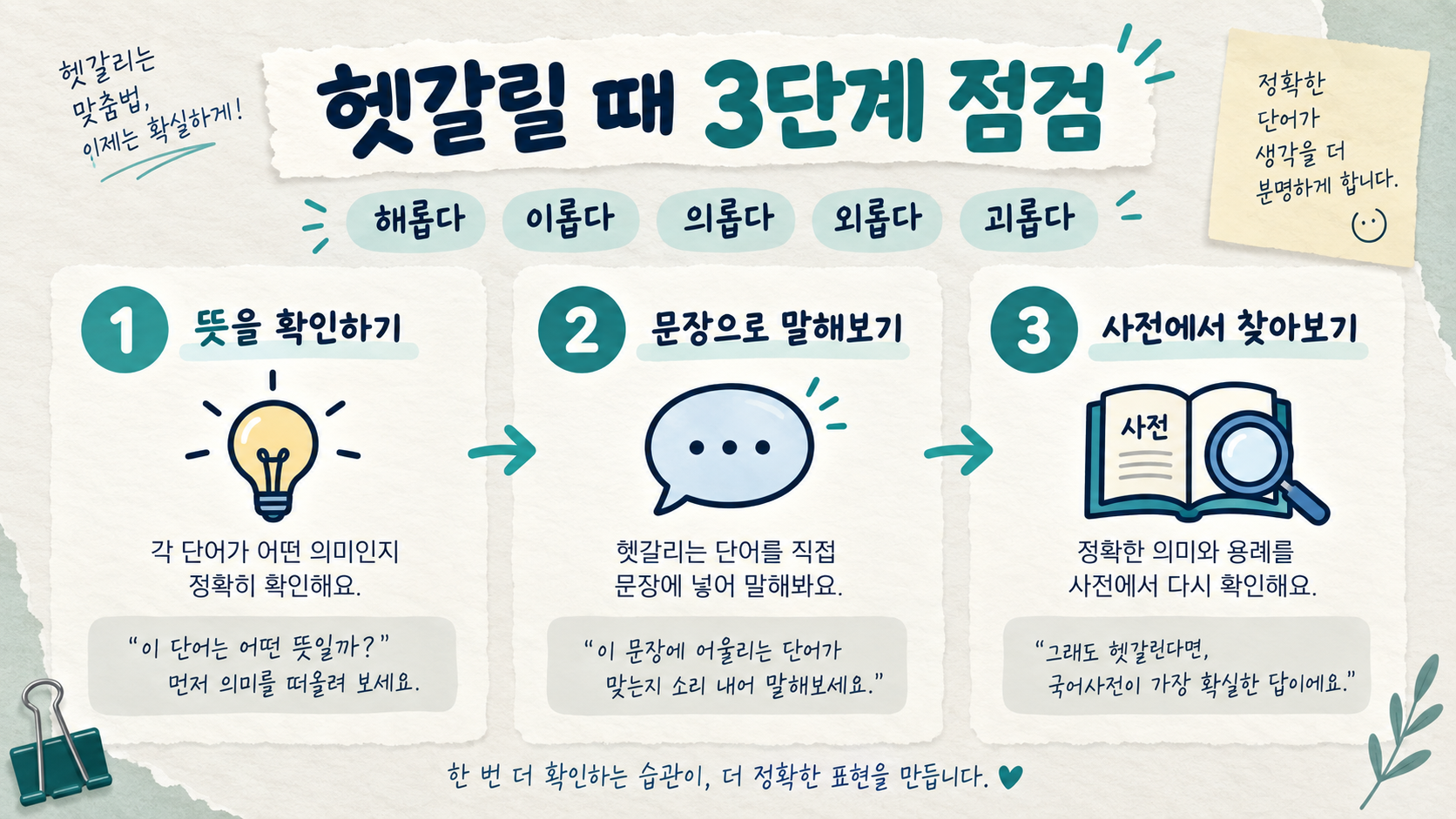 헷갈리는 한국어 형용사를 점검하는 세 단계 정보카드