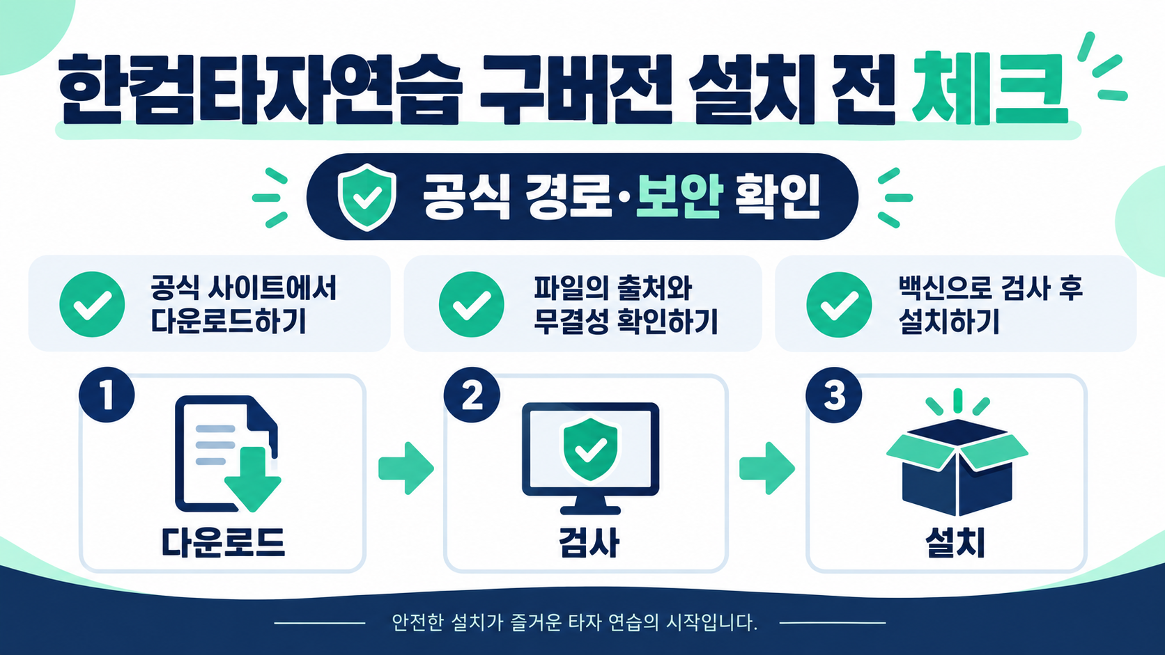 한컴타자연습 구버전 설치 전 체크 사항을 정리한 정보 카드