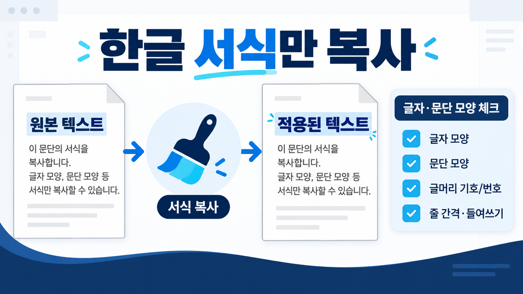 한글 서식만 복사할 때 글자 모양과 문단 모양을 구분하는 한국어 정보카드