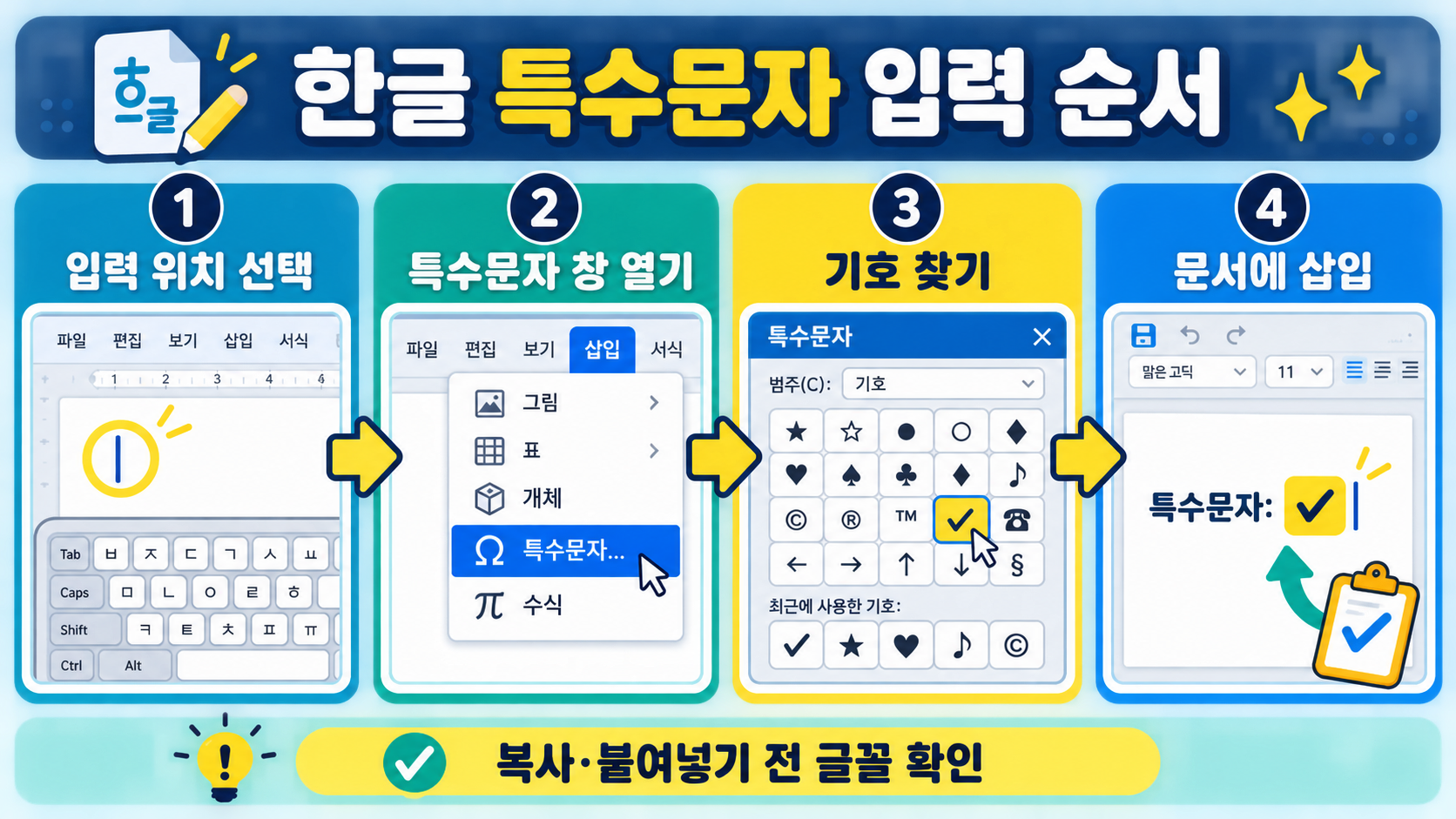 한글 특수문자 입력 순서를 보여주는 정보카드