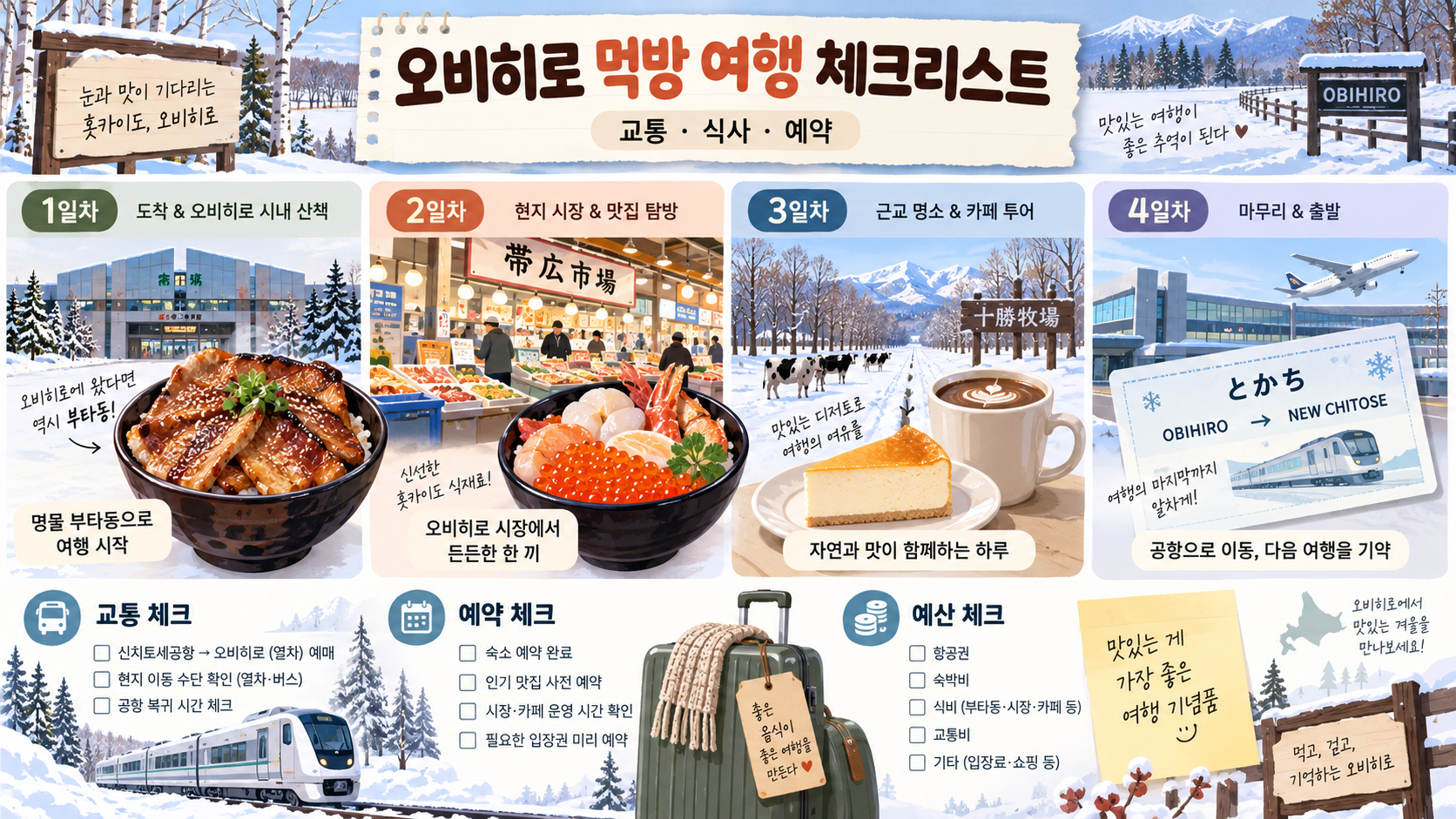 오비히로 먹방 여행 체크리스트 정보카드