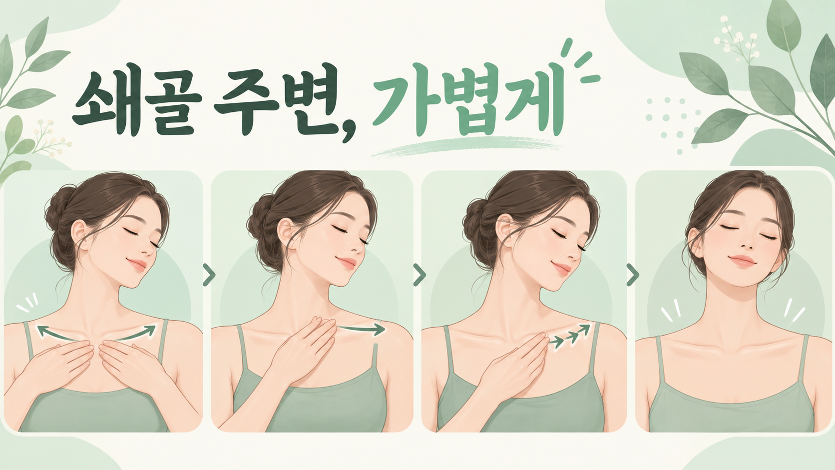 쇄골 주변을 가볍게 쓸어 주는 순서를 보여 주는 한국형 정보카드