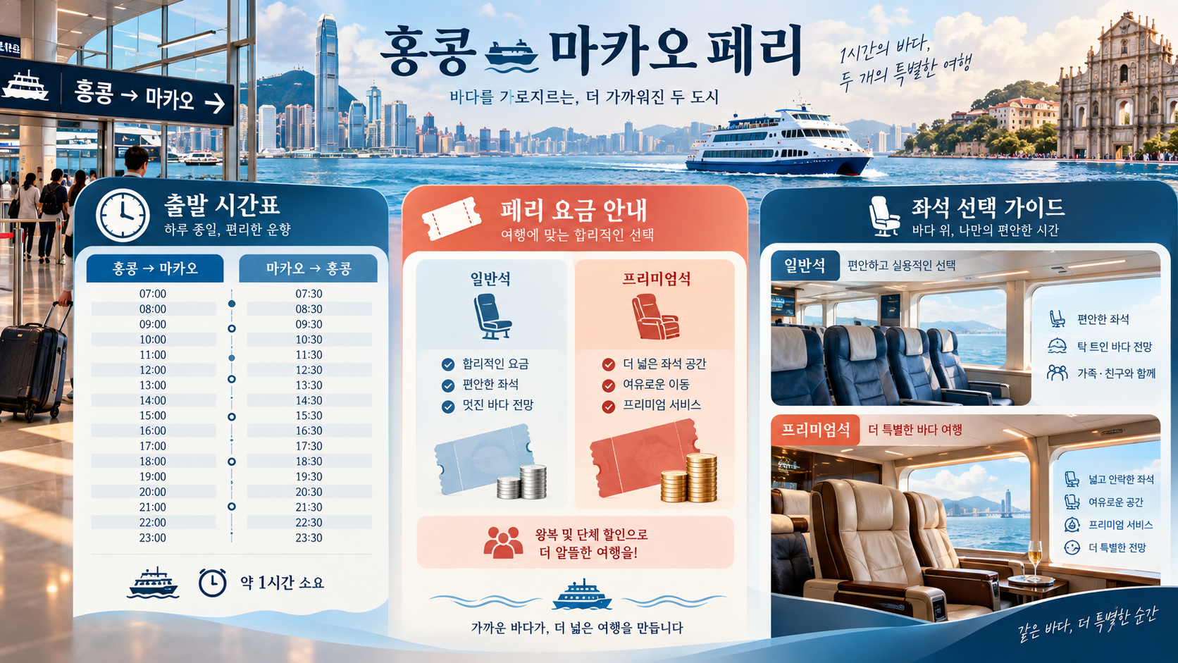 홍콩 마카오 페리 시간표와 운임 및 좌석 선택 카드