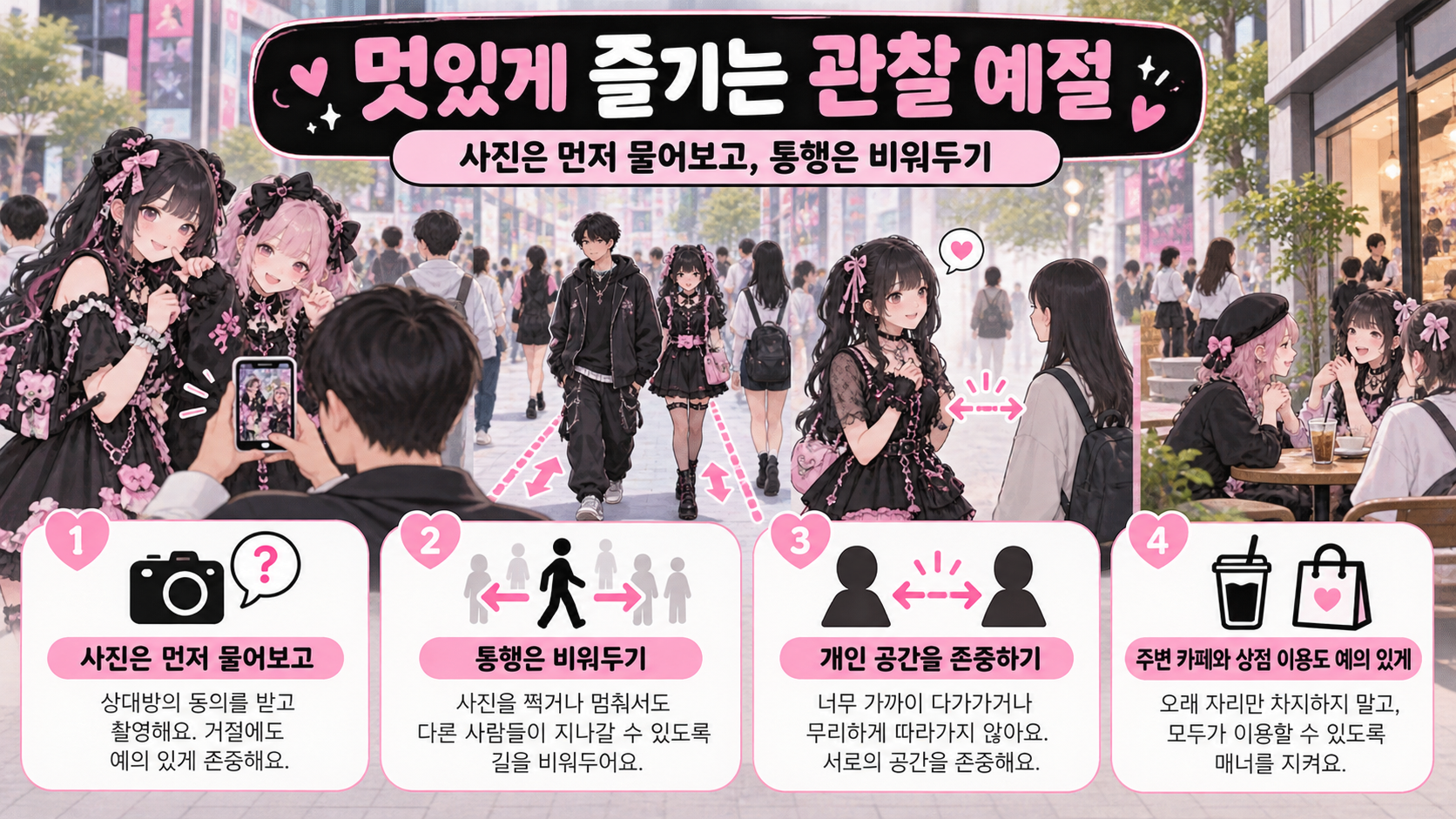 홍대 패션 거리 관찰 예절 정보카드