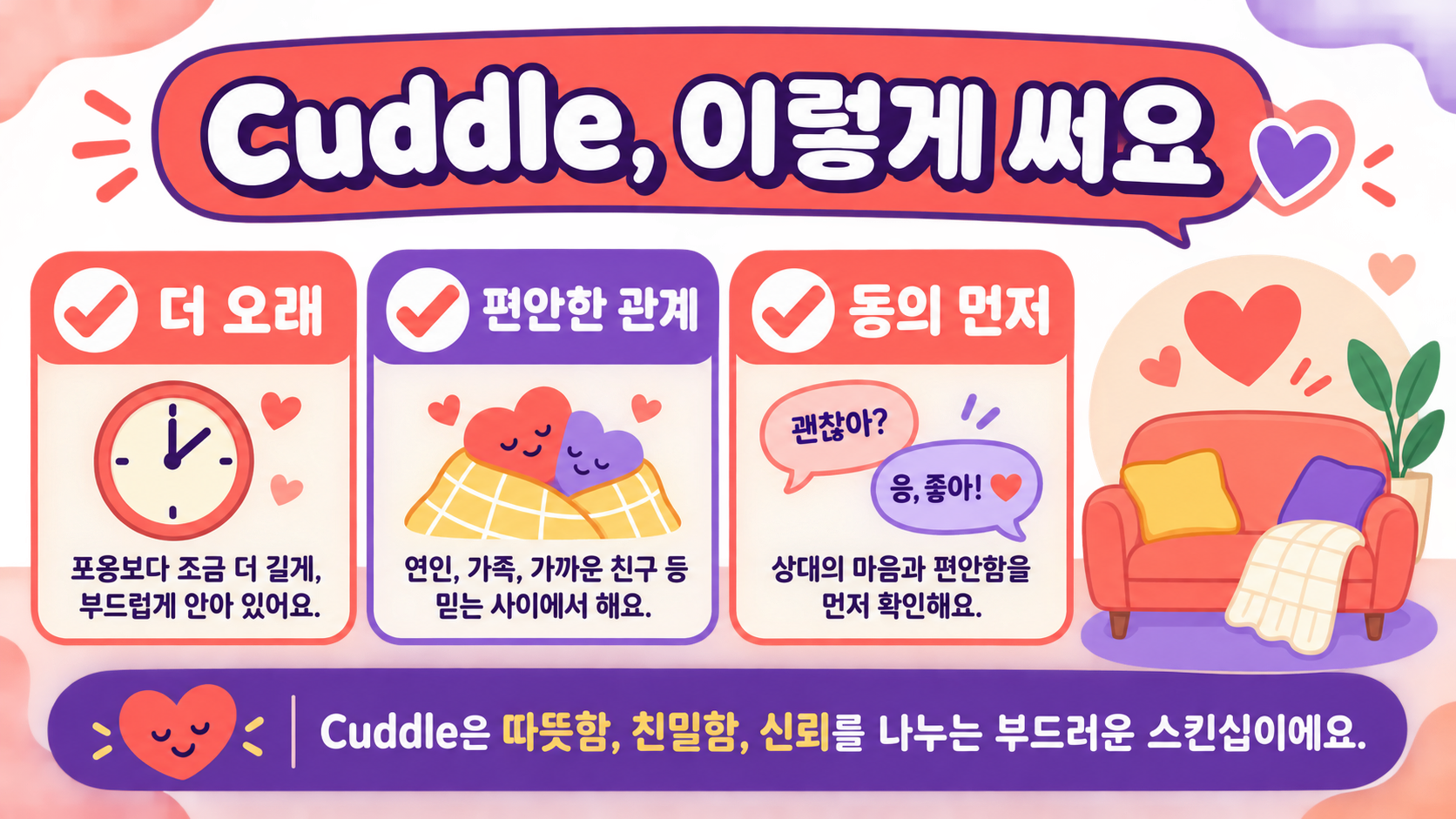 Cuddle의 친밀한 뉘앙스와 동의 확인 정보카드