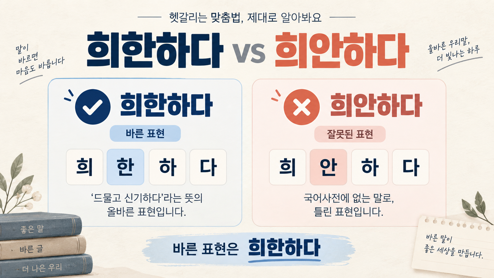 희한하다와 희안하다를 비교한 한국어 맞춤법 정보카드