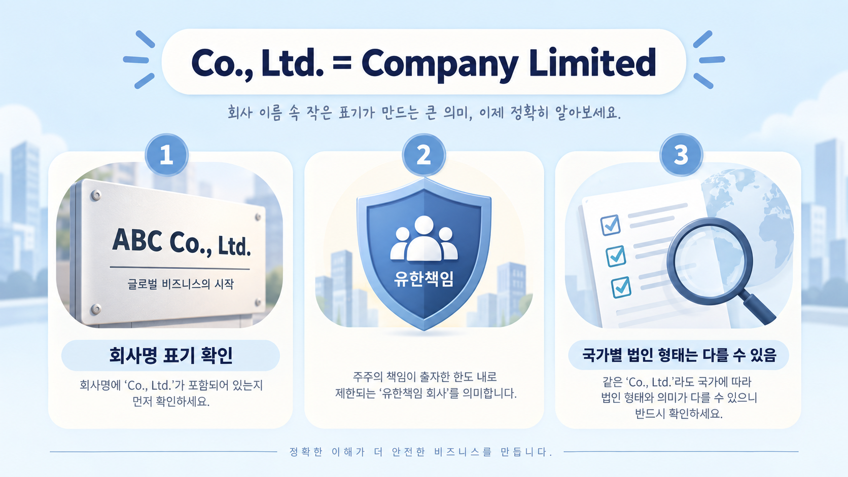 Co., Ltd. 표기와 확인 항목을 안내하는 정보카드