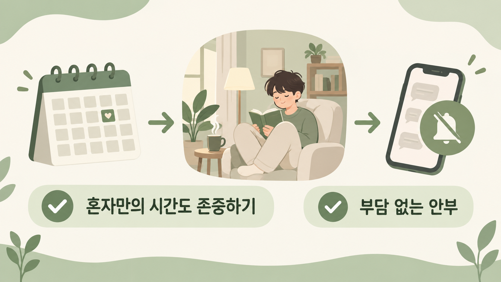 혼자만의 시간과 부담 없는 안부를 안내하는 정보 카드