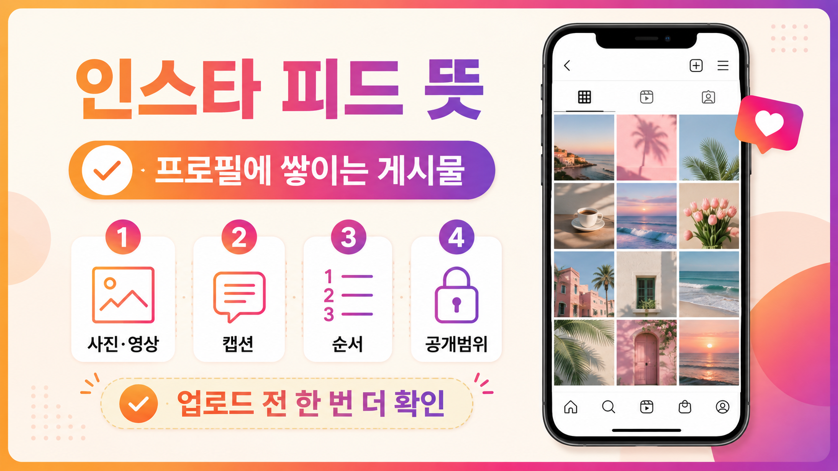 인스타 피드 뜻과 사진, 캡션, 순서, 공개범위를 정리한 한국어 정보카드