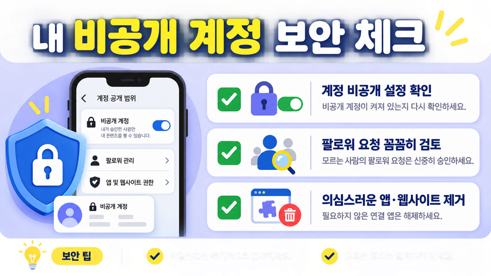 내 비공개 계정의 보안 설정을 점검하는 체크리스트 안내 카드