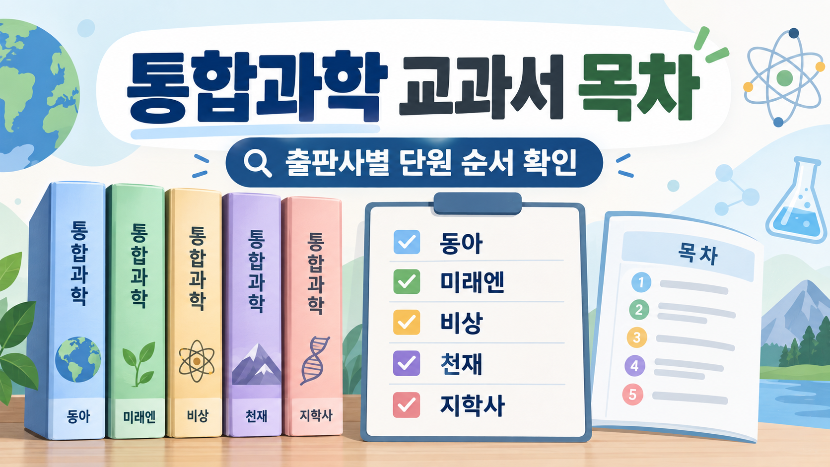 통합과학 교과서 목차와 출판사별 단원 순서 확인법을 보여 주는 정보카드