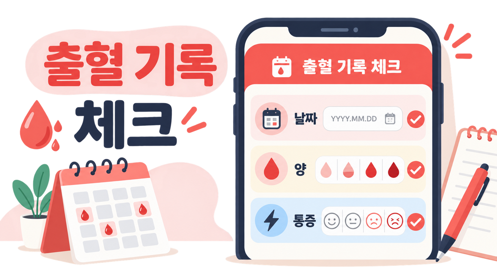 출혈 날짜·양·통증을 기록하는 체크리스트 정보카드