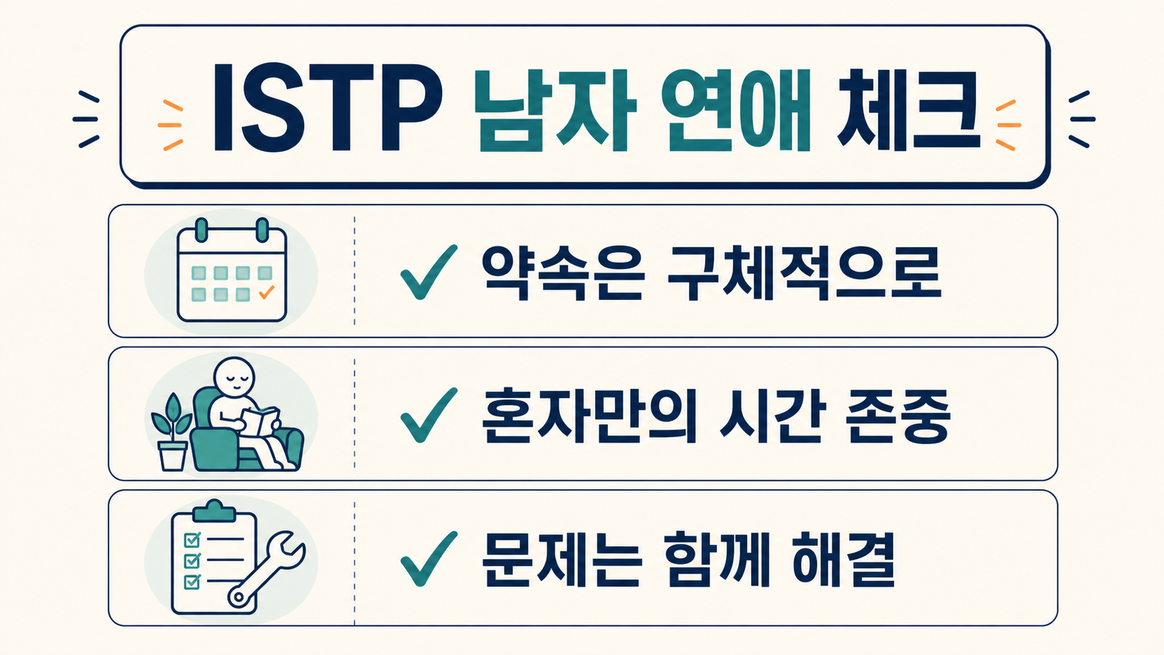 ISTP 남자 연애에서 약속과 혼자만의 시간을 확인하는 체크리스트
