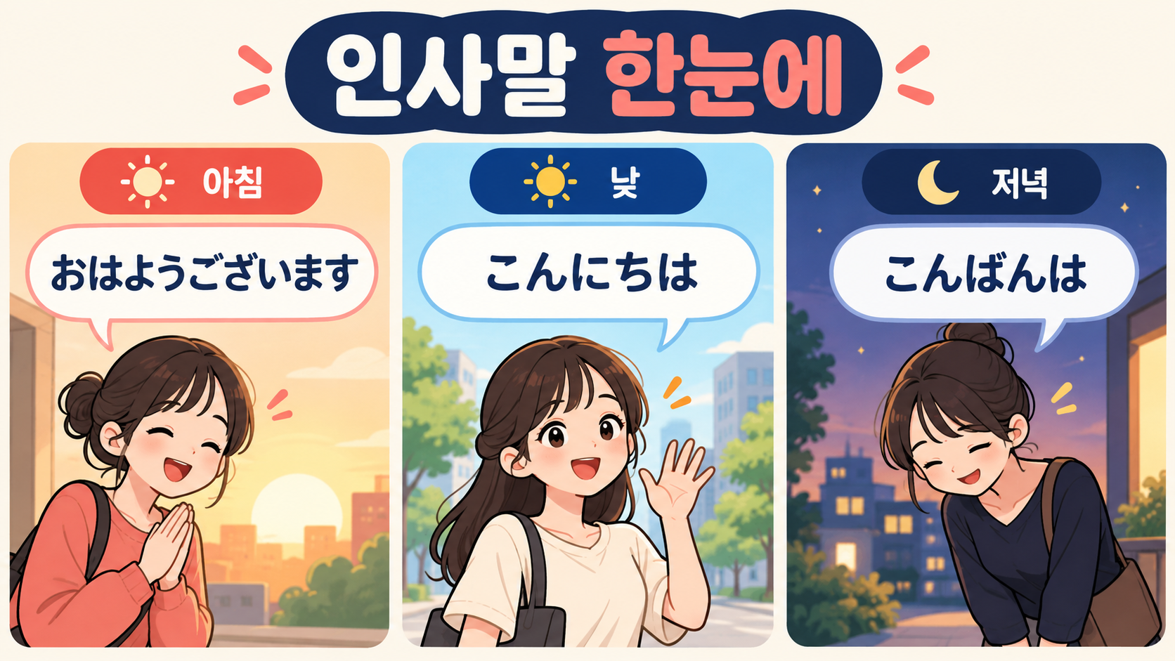 시간대별 일본어 인사말 정보카드