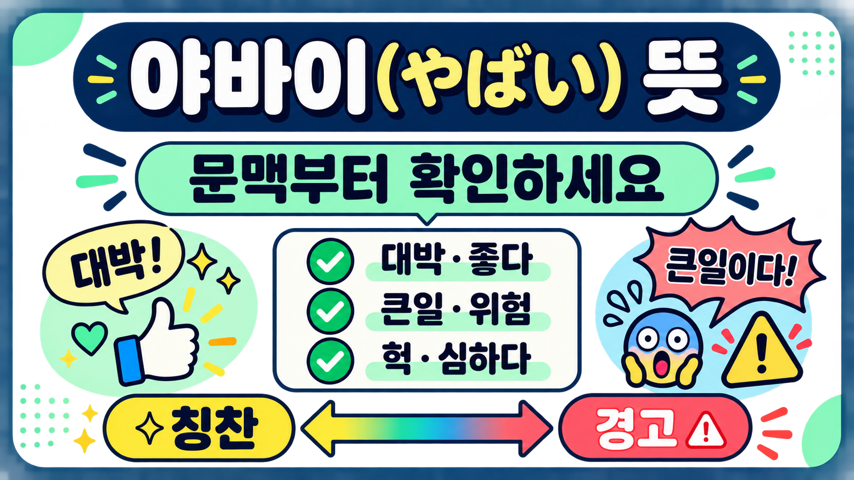 야바이 뜻을 칭찬과 경고 문맥으로 구분하는 한국어 정보카드