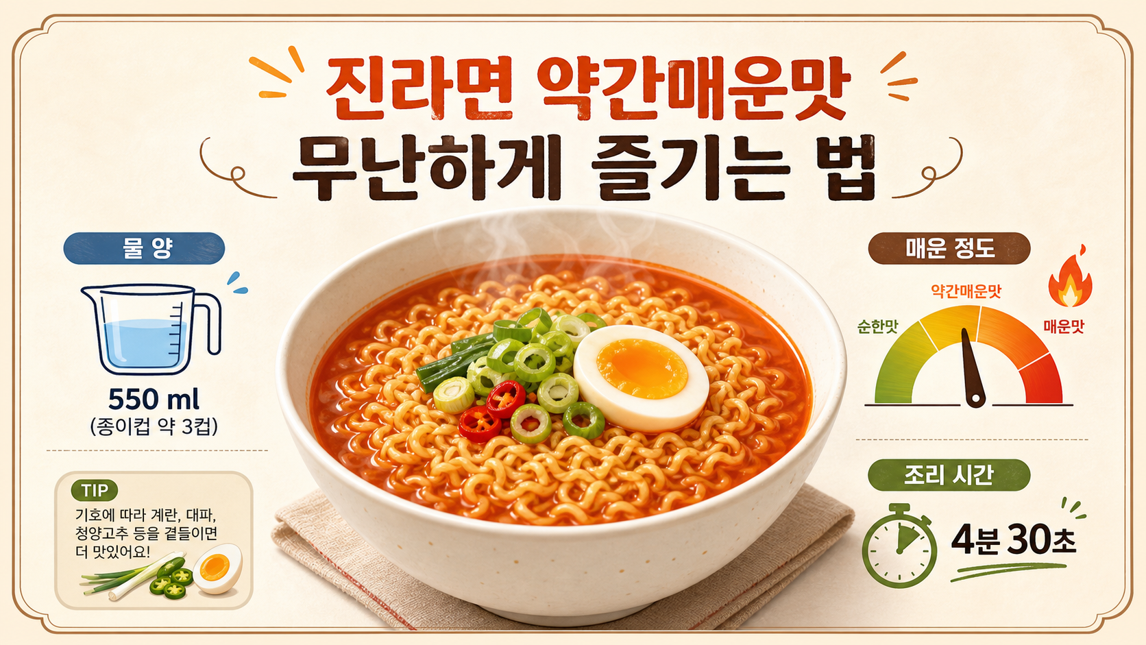 진라면 약간매운맛 무난하게 즐기는 법 정보 카드