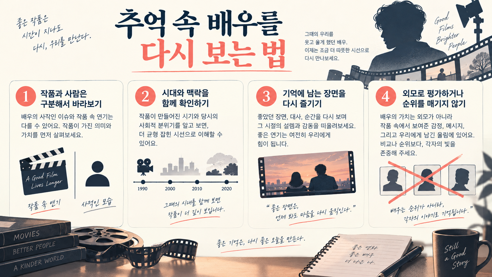 추억 속 배우를 작품과 맥락으로 다시 보는 법을 정리한 한국형 정보카드