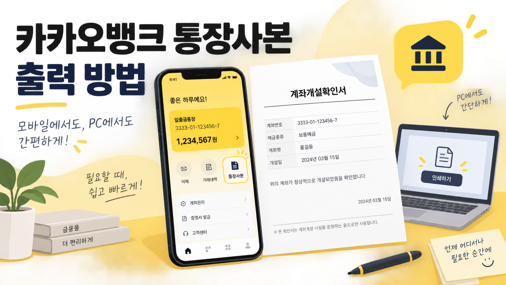 카카오뱅크 통장사본 모바일과 PC 출력 안내 정보카드